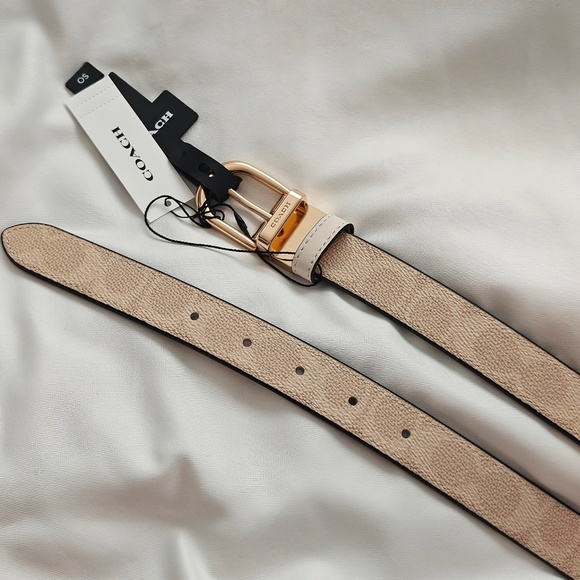 New Coach Classic Buckle Cut To Size Reversible Belt 25 Mm Sand/Chalk CX057 $128 - Picture 5 of 5
